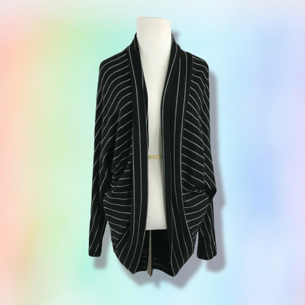Tart size Small black striped batwing oversized Open cardigan sweater‎ Shell